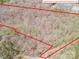 Overhead view of large property line, adjacent to a small parking lot and densely packed bare trees at 2018 Fox Creek Trl, Lincolnton, NC 28092