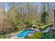 Beautiful backyard pool area surrounded by trees at 221 Colony Dr, Mooresville, NC 28115