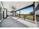 Spacious covered patio with ceiling fan, wood trim, and lots of natural light overlooking the backyard at 7419 Tesh Rd, Monroe, NC 28110