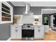 Modern kitchen design featuring white cabinets, stainless steel appliances, stylish range hood and ample counter space at 801 Glendora Dr, Charlotte, NC 28212