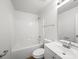 Clean bathroom with a shower-tub combo, toilet, and a vanity with a sink and large mirror at 10031 Orchard Grass Ct, Charlotte, NC 28278