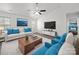 A comfortable living room with stylish furniture and a large TV at 10031 Orchard Grass Ct, Charlotte, NC 28278