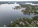 A picturesque lake view showing private boat docks along the shoreline of a lakeside community at 2587 Penngate Dr, Sherrills Ford, NC 28673