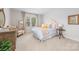 Cozy bedroom with carpet floors, a window, and a bed with pink accents at 3111 Everly Enclave Way, Charlotte, NC 28210