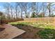 Large backyard featuring a wood fence, concrete patio, and an open grassy area with sparse ground cover at 4006 Stockbrook Dr, Charlotte, NC 28215
