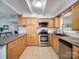This well-lit kitchen includes stainless steel appliances, wood cabinets, and a tile backsplash for modern appeal at 601 Wilmar Nw St, Concord, NC 28025