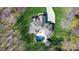 Aerial view of estate featuring expansive yard, pool, patio, mature trees, and winding driveway at 2017 Colorado Ct, Lancaster, SC 29720