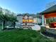 Twilight view of backyard featuring a luxurious pool, landscaped gardens, and elegant home exterior at 2017 Colorado Ct, Lancaster, SC 29720