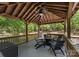 Waterfront gazebo offers a peaceful retreat with lake views, comfortable seating, and a ceiling fan at 4273 Stormy Pointe Ct, Denver, NC 28037