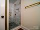 Modern shower with glass door, tiled walls, and stylish gold fixtures at 317 Belwood Dr, Belmont, NC 28012