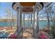 Picturesque gazebo overlooks the lake offering stunning views and an elegant design at 111 Moors End Loop, Mooresville, NC 28117