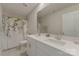 Bathroom with double vanity, large mirror, and floral shower curtain offering a fresh, clean feel at 126 Johns Cardinal Dr, Mooresville, NC 28115