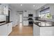Modern kitchen featuring white cabinetry, stainless steel appliances, and dark countertops at 27 Heritage Ct, Lake Wylie, SC 29710