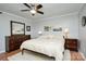 Bright bedroom featuring wood floors, neutral colors, and ample space for furniture at 6201 Sellars Ct, Charlotte, NC 28211