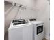 Modern laundry room featuring new white washer and dryer, plus wire rack shelves at 8707 Nolley Ct, Charlotte, NC 28270