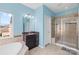 Large bathroom features a walk-in shower and granite counters at 2146 Holden Sw Ave, Concord, NC 28025