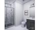 Modern bathroom featuring a glass shower with marble-style tile surround, vanity and toilet at 7027 Short Stirrup Ln, Mint Hill, NC 28227