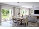Open-concept dining area featuring a wooden table, stylish chairs, and abundant natural light at 7027 Short Stirrup Ln, Mint Hill, NC 28227