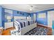 Bright main bedroom with blue walls, hardwood floors, a white bedframe, and stylish decor at 9709 Emerald Point Dr # 6, Charlotte, NC 28278