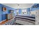 Cozy main bedroom with blue walls, hardwood floors, ceiling fan, and a view of the water at 9709 Emerald Point Dr # 6, Charlotte, NC 28278