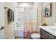 Full bathroom with shower and tub featuring a decorative curtain at 11144 Limehurst Pl, Charlotte, NC 28278