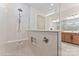 Walk-in shower and double sink vanity in a modern bathroom at 1447 Encore Ln, Waxhaw, NC 28173