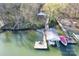 Aerial view of waterfront property showing the house, boat dock, and lake access for recreational enjoyment at 1657 Bowater Rd, Rock Hill, SC 29732