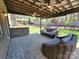 Relaxing outdoor patio with comfortable seating, ceiling fans, and a serene backyard view at 2741 Smethwick Ln, Gastonia, NC 28056