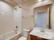 Bathroom with tub-shower and simple vanity at 319 Pond Place Ln, Matthews, NC 28104