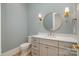 Chic bathroom with vanity, round mirror, and modern fixtures at 3200 Providence Rd # 1B, Charlotte, NC 28211