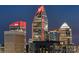 Striking skyline view featuring illuminated skyscrapers against a deep blue twilight sky at 333 W Trade St # 2704, Charlotte, NC 28202