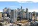 Daytime aerial view features the city's modern architecture against a clear, blue sky at 333 W Trade St # 2704, Charlotte, NC 28202