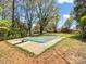 Backyard pool with a green cover surrounded by lush greenery in a suburban setting at 4331 Hamilton Cir, Charlotte, NC 28216