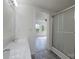 Bathroom featuring double sink vanity, walk-in shower, and neutral finishes at 574 Pamela Rd, York, SC 29745