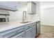 Modern kitchen featuring light blue cabinets, quartz countertops, and stainless steel appliances at 8432 Strider Dr, Charlotte, NC 28212