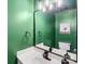 Charming half-bathroom with green painted walls, white sink, and a decorative animal print at 11615 Hidden Grove Trl, Charlotte, NC 28215
