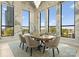 Elegant dining room with a rustic table, modern chairs, and large windows offering city views at 127 N Tryon St # 615, Charlotte, NC 28202