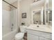 Bathroom featuring a bathtub shower combination, toilet, and single sink vanity for a compact space at 1720 Chamberside Dr, Rock Hill, SC 29730