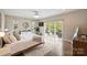 Spacious bedroom with access to a private balcony, hardwood floors, and modern furnishings at 2529 Daniel St, Charlotte, NC 28205