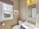 Charming powder room featuring a vanity with a mirror, a toilet, and a window with natural light at 266 Iverson Way, Charlotte, NC 28203