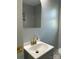 Bathroom vanity featuring a gold faucet and an arched mirror complementing the gray wall paint at 609 Mccarten St, Monroe, NC 28112