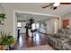 Inviting open concept space with hardwood floors, a kitchen island, and comfortable living area at 841 E Zion Church Rd, Shelby, NC 28150