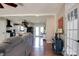 Bright, open concept living space with hardwood floors and modern kitchen featuring a kitchen island at 841 E Zion Church Rd, Shelby, NC 28150