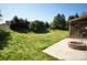 Large backyard with a stone fire pit, lawn, and screen porch perfect for entertaining at 1021 Glen Laurel Dr, Fort Mill, SC 29707