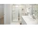 Bathroom boasts a spacious glass-enclosed shower and a single sink vanity with modern fixtures at 140 Falling Up Ln, Salisbury, NC 28147