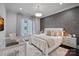 Inviting bedroom with comfortable bed, side tables, soft lighting, and a modern accent wall at 19329 Watermark Dr # 531, Cornelius, NC 28031