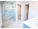 Bathroom includes a white tile shower and marble flooring at 219 Halemarg Dr, Belmont, NC 28012