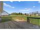 Wooden back deck with railing overlooking large, manicured backyard and distant homes at 238 Lippard Springs Cir, Statesville, NC 28677