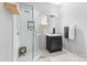 Modern bathroom featuring a corner shower with glass door and contemporary vanity at 925 Westmere Ave, Charlotte, NC 28208