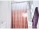 Clean bathroom with a shower-tub combo and a stylish pink ombre curtain at 966 Scotch Meadows Loop, Monroe, NC 28110